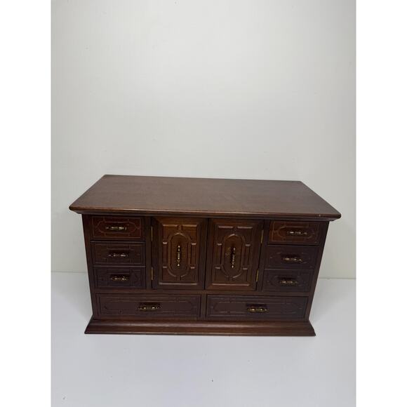 Rare Vintage MCM wooden Large jewelry box with lots of drawers, brass tone - Picture 2 of 10